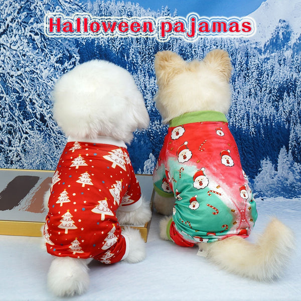 HKM-2129341 Festive Red and Green Santa Claus and Christmas Tree Dog Clothes in Sizes S, M, L, XL