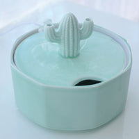 HKM-2131133 Cactus Cat Drinking Fountain - Ceramic Automatic Water Dispenser with USB Pump, 2000ml Capacity