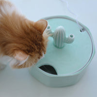 HKM-2131133 Cactus Cat Drinking Fountain - Ceramic Automatic Water Dispenser with USB Pump, 2000ml Capacity