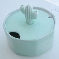 HKM-2131133 Cactus Cat Drinking Fountain - Ceramic Automatic Water Dispenser with USB Pump, 2000ml Capacity