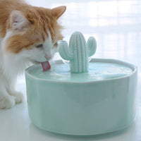 HKM-2131133 Cactus Cat Drinking Fountain - Ceramic Automatic Water Dispenser with USB Pump, 2000ml Capacity
