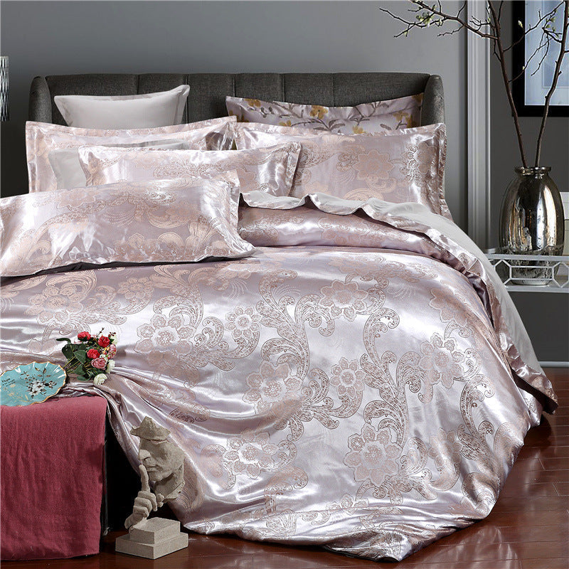HKM-213139 Elegant Four-Piece Jacquard Bedding Set in Polyester Fiber - Quilt Cover, Sheets, and Pillowcases