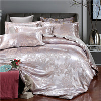 HKM-213139 Elegant Four-Piece Jacquard Bedding Set in Polyester Fiber - Quilt Cover, Sheets, and Pillowcases