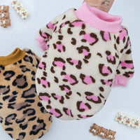 HKM-2131773 Warm Coral Fleece Pajamas for Dogs in Brown and Pink Leopard Prints