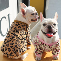 HKM-2131773 Warm Coral Fleece Pajamas for Dogs in Brown and Pink Leopard Prints