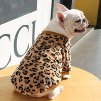 HKM-2131773 Warm Coral Fleece Pajamas for Dogs in Brown and Pink Leopard Prints
