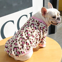 HKM-2131773 Warm Coral Fleece Pajamas for Dogs in Brown and Pink Leopard Prints