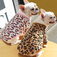 HKM-2131773 Warm Coral Fleece Pajamas for Dogs in Brown and Pink Leopard Prints
