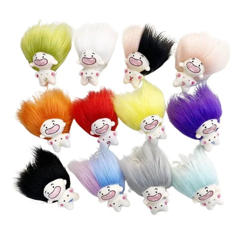 HKM-213203 Colorful Zodiac Signs Mini Plush Keychains - Creative Long Hair Stuffed Dolls for Kids