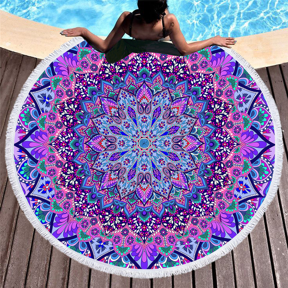 HKM-213203 Fuchsia Round Microfiber Beach Towel - 150 cm Diameter, Lightweight & Versatile for All Seasons