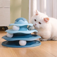 HKM-2132413 Cat Self-Hi Turntable Toy in Grass Green, Lemon Yellow, Deep Sea Blue, and Rouge Pink, 24cm