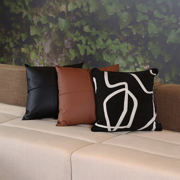 HKM-213331 American Classic Flow Line Striped Pillow Cover - Square and Waist Options in Black, Mocha, and Abstract Patterns