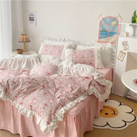 HKM-213523 Elegant Lace Cotton Ruffle Bedding Set – Available in Multiple Sizes and Floral Designs