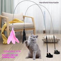 HKM-2135741 Suction Cup Cat Toy with Bell and Feather Wand in Various Colors