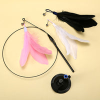 HKM-2135741 Suction Cup Cat Toy with Bell and Feather Wand in Various Colors