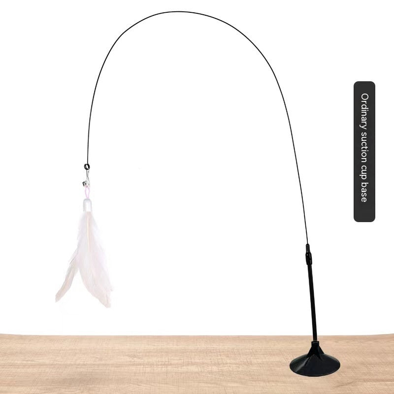 HKM-2135741 Suction Cup Cat Toy with Bell and Feather Wand in Various Colors