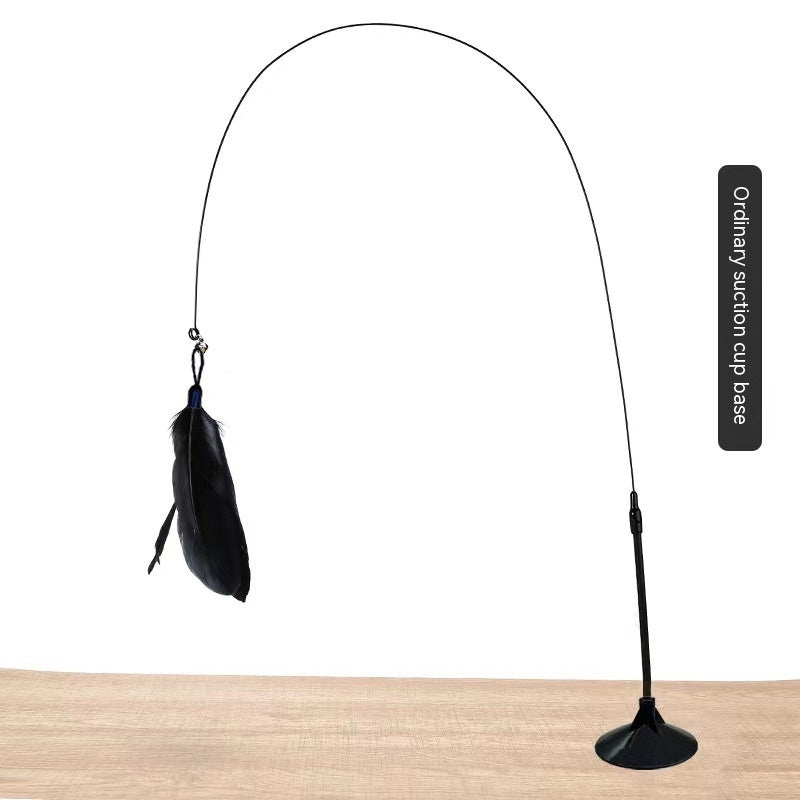 HKM-2135741 Suction Cup Cat Toy with Bell and Feather Wand in Various Colors