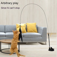 HKM-2135741 Suction Cup Cat Toy with Bell and Feather Wand in Various Colors