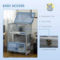 HKM-2136381 5-Tier Hamster Cage with Openable Top, Three Ladders, Storage Shelf, and Glass Front for Small Pets