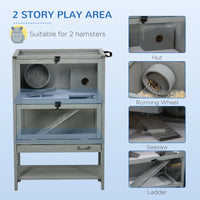 HKM-2136381 5-Tier Hamster Cage with Openable Top, Three Ladders, Storage Shelf, and Glass Front for Small Pets