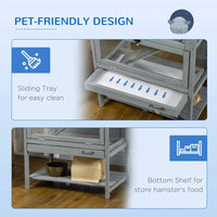 HKM-2136381 5-Tier Hamster Cage with Openable Top, Three Ladders, Storage Shelf, and Glass Front for Small Pets