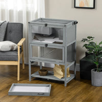HKM-2136381 5-Tier Hamster Cage with Openable Top, Three Ladders, Storage Shelf, and Glass Front for Small Pets