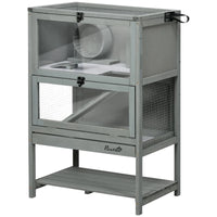 HKM-2136381 5-Tier Hamster Cage with Openable Top, Three Ladders, Storage Shelf, and Glass Front for Small Pets