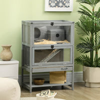 HKM-2136381 5-Tier Hamster Cage with Openable Top, Three Ladders, Storage Shelf, and Glass Front for Small Pets