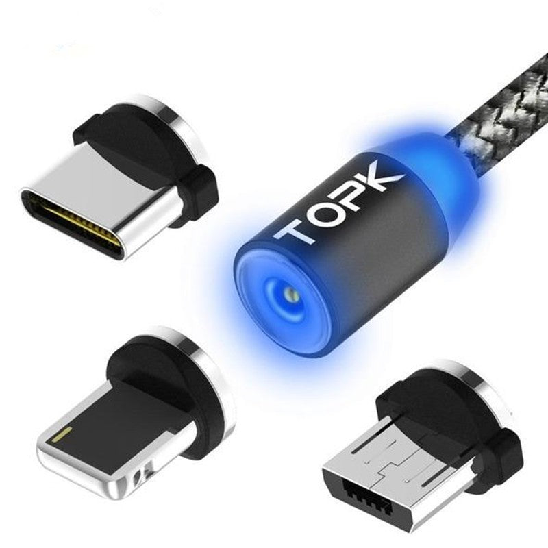 HKM-213907 Magnetic Charging Data Cable for iPhone and Android Devices, Quick Charge, Durable Aluminum Alloy, 3-in-1 Connector