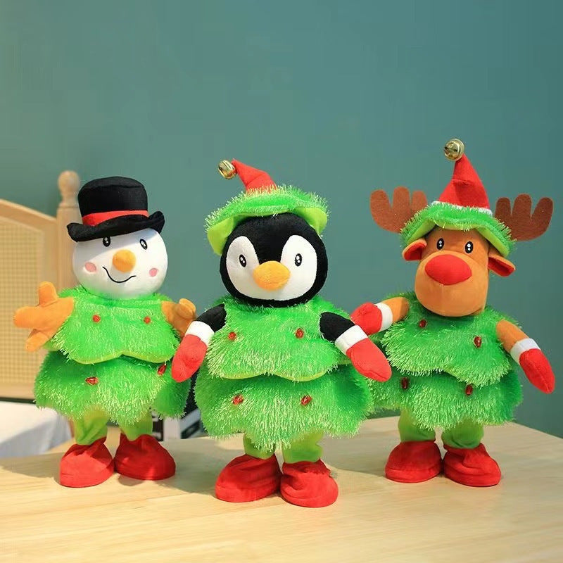 HKM-213971 Christmas Plush Toy Decorations - Music Playing Reindeer, Snowman, and Penguin for Kids