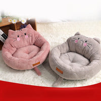 HKM-2140733 Cozy Cartoon Pet Bed for Dogs and Cats - Soft Cloth Nest in Cat Red and Gray
