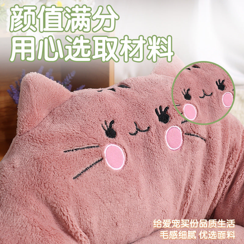 HKM-2140733 Cozy Cartoon Pet Bed for Dogs and Cats - Soft Cloth Nest in Cat Red and Gray