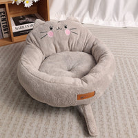 HKM-2140733 Cozy Cartoon Pet Bed for Dogs and Cats - Soft Cloth Nest in Cat Red and Gray