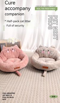 HKM-2140733 Cozy Cartoon Pet Bed for Dogs and Cats - Soft Cloth Nest in Cat Red and Gray
