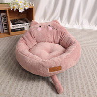 HKM-2140733 Cozy Cartoon Pet Bed for Dogs and Cats - Soft Cloth Nest in Cat Red and Gray