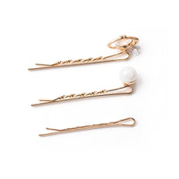 HKM-214099 Three-Piece Set of Geometric Pearl Wave Hairpins in Metal
