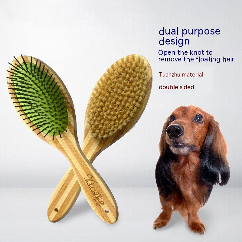 HKM-2142269 Bamboo Two-Sided Pig Hair Comb for Dogs and Cats - 235 x 70 x 60mm