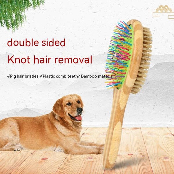 HKM-2142269 Bamboo Two-Sided Pig Hair Comb for Dogs and Cats - 235 x 70 x 60mm