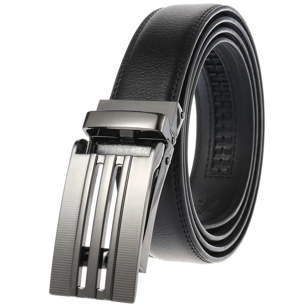 HKM-214227 Men's Automatic Sliding Buckle Ratchet Leather Belt - Model LY33-0135-1