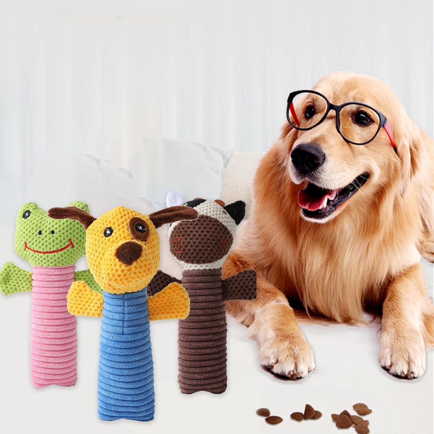 HKM-2143933 Durable Dog Squeaky Chew Toy - Soft Plush Stuffed Animal for Dental Care and Teeth Cleaning