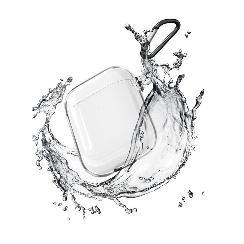 HKM-214547 Bluetooth Waterproof Striped Earphone Case Compatible with AirPods 1/2 - Clamshell TPU Design, Transparent Finish