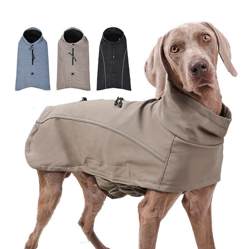 HKM-2146109 Outdoor Soft Shell Dog Jacket - Durable Polyester Fiber in Rock Brown, Blue, Black, Sizes XS-3XL