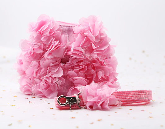 HKM-2146237 Three-Dimensional Pink Flower Dog Leash with Adjustable Length Options
