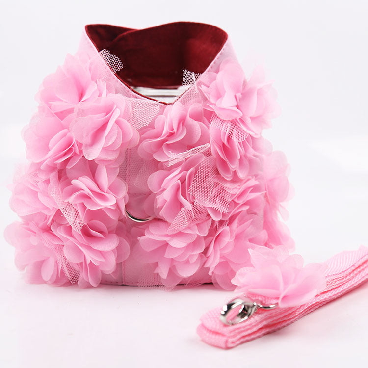 HKM-2146237 Three-Dimensional Pink Flower Dog Leash with Adjustable Length Options
