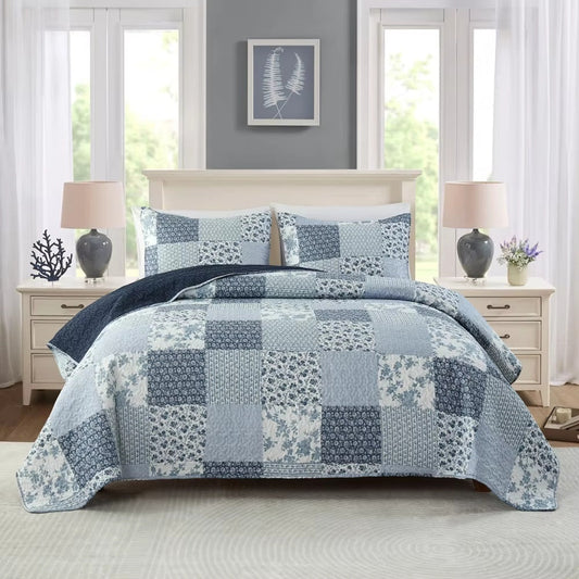 HKM-214675 Water Washable Pure Cotton Geometric Pattern 3-Piece Bed Cover Set for 1.8m Bed