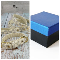 HKM-2148413 Plaid Leather Dog Collar with Leash and Gift Box - Various Sizes Available