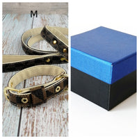 HKM-2148413 Plaid Leather Dog Collar with Leash and Gift Box - Various Sizes Available