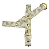 HKM-2148413 Plaid Leather Dog Collar with Leash and Gift Box - Various Sizes Available