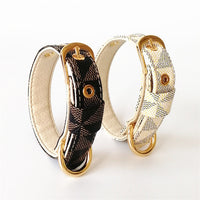 HKM-2148413 Plaid Leather Dog Collar with Leash and Gift Box - Various Sizes Available