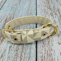 HKM-2148413 Plaid Leather Dog Collar with Leash and Gift Box - Various Sizes Available